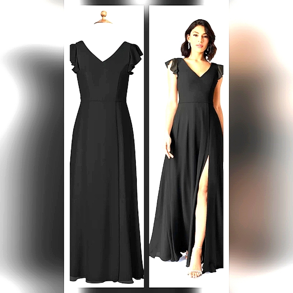 Azazie Elegant Black Dress    Size 6 Waist 27" Cap C